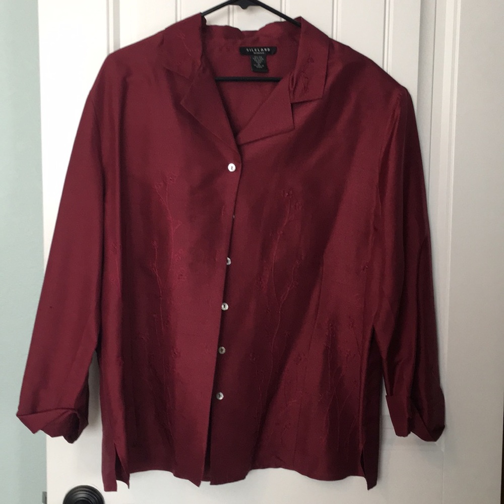 Washable 2X Plus size silk cranberry blouse.